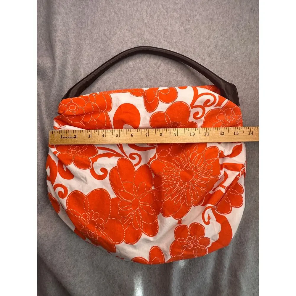 Saks Fifth Avenue Floral Canvas Shoulder Bag Orange Single Handle Retro 70s
